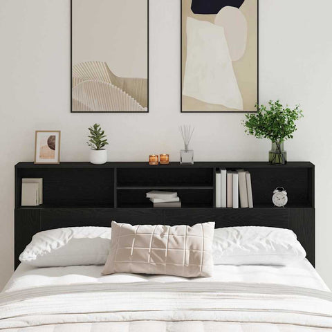 vidaXL Headboard Cabinet Black oak 200 x 19 x 103.5 cm Engineered wood