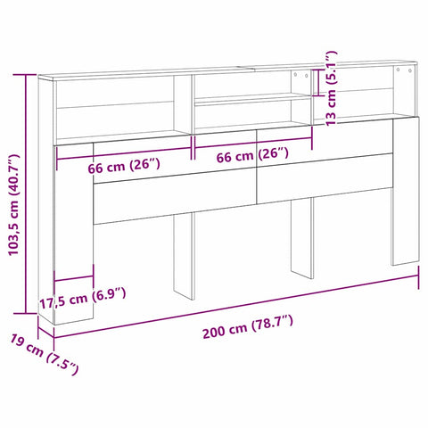 vidaXL Headboard Cabinet Black oak 200 x 19 x 103.5 cm Engineered wood
