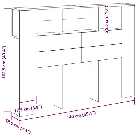 vidaXL Headboard Cabinet Black oak 140 x 19 x 104.5 cm Engineered wood