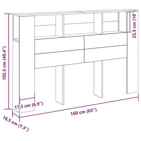 vidaXL Headboard Cabinet Black oak 160 x 19 x 104.5 cm Engineered wood