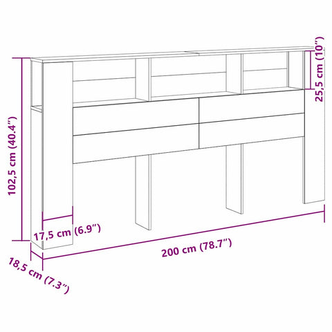 vidaXL Headboard Cabinet with Storage Black oak 200 x 18,5 x 104,5 cm