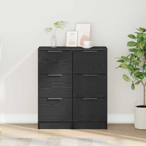 vidaXL Sideboards 2 pcs Black oak 30 x 30 x 70 cm Engineered wood