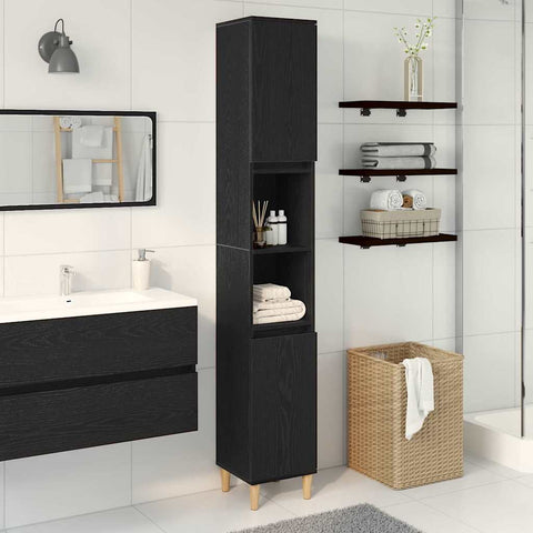 vidaXL Bathroom Cabinet Black oak 30 x 30 x 190 cm Engineered Wood