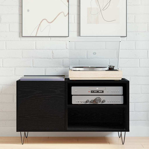 vidaXL Record Cabinet Black oak 85 x 38 x 48 cm Engineered Wood