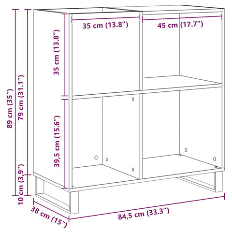 vidaXL Record Cabinet Black oak 85 x 38 x 89 cm Engineered Wood