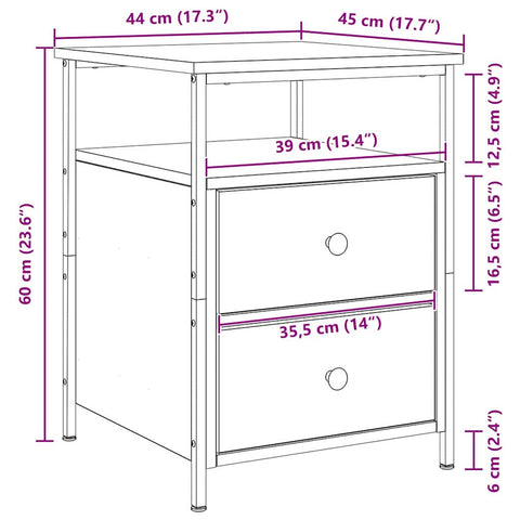 vidaXL Bedside Cabinet with Drawer 2 pcs Black oak 44 x 45 x 60 cm