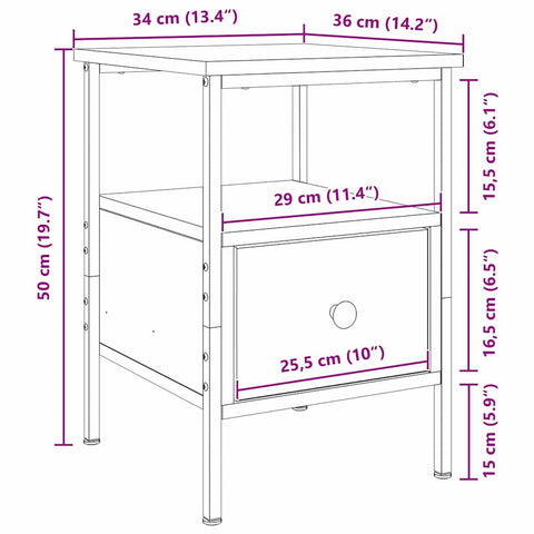 vidaXL Bedside Cabinet with Drawer Black oak 34 x 36 x 50 cm