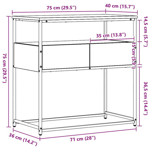 vidaXL Console Table Old Wood 75x40x75 cm Engineered Wood and Steel