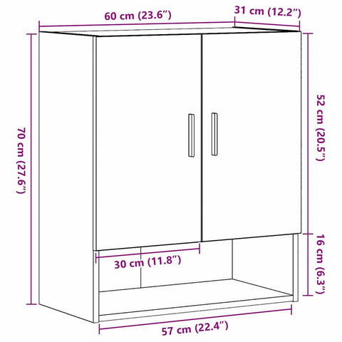 vidaXL Wall Cabinet Black oak 60 x 31 x 70 cm Engineered Wood