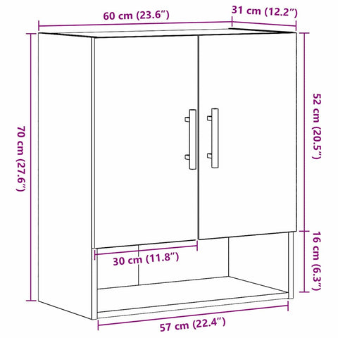 vidaXL Wall Cabinet Black oak 60 x 31 x 70 cm Engineered Wood