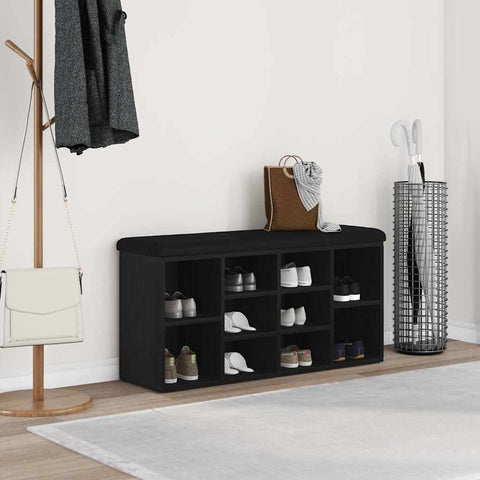 vidaXL Shoe Bench with Storage Black 100 x 30 x 48 cm Engineered wood