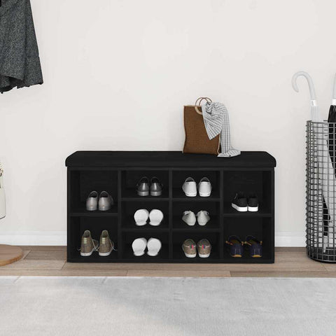 vidaXL Shoe Bench with Storage Black 100 x 30 x 48 cm Engineered wood