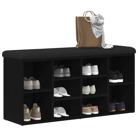 vidaXL Shoe Bench with Storage Black 100 x 30 x 48 cm Engineered wood