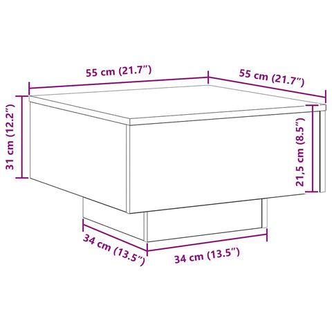vidaXL Coffee Table with LED Lights Black Oak 55x55x31 cm