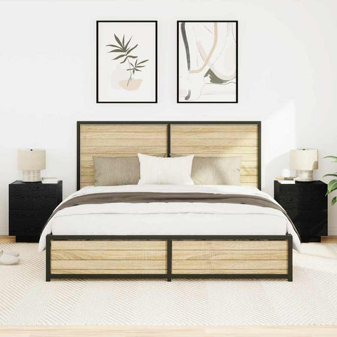 vidaXL Bedside Cabinet with Drawer 2 pcs Black Oak 45 x 40 x 55 cm