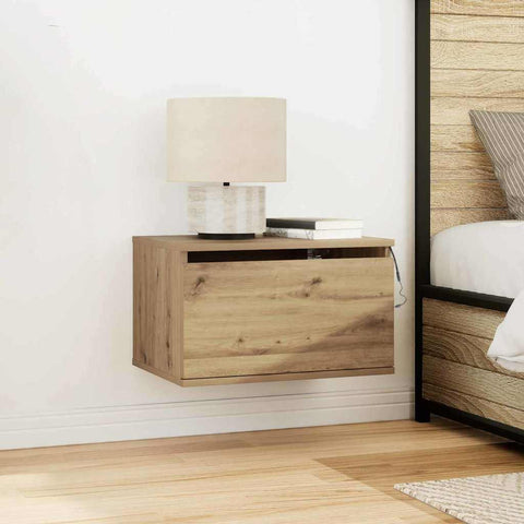 vidaXL Bedside Cabinets with LED Lights 2 pcs Wall-Mounted Artisan Oak