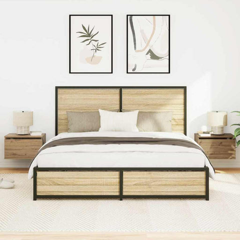 vidaXL Bedside Cabinets with LED Lights 2 pcs Wall-Mounted Artisan Oak