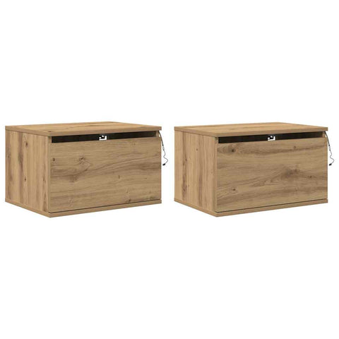 vidaXL Bedside Cabinets with LED Lights 2 pcs Wall-Mounted Artisan Oak