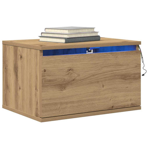 vidaXL Bedside Cabinets with LED Lights 2 pcs Wall-Mounted Artisan Oak