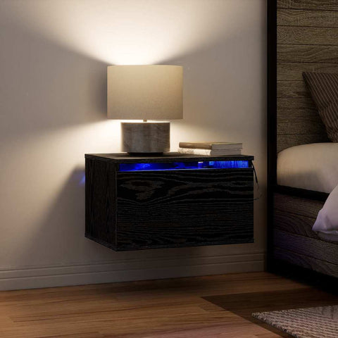 vidaXL Wall-mounted Bedside Cabinet with Black Oak 50 x 36 x 30 cm