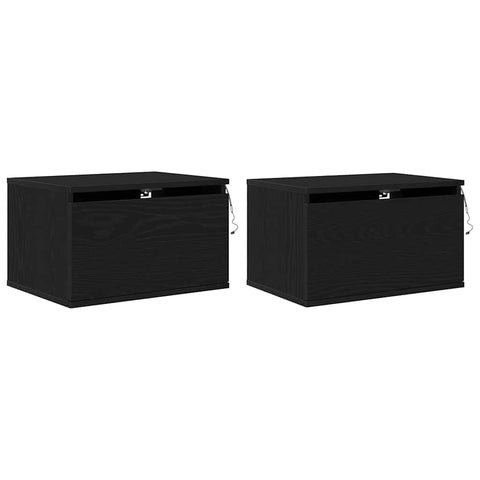 vidaXL Wall-mounted Bedside Cabinet 2 pcs Black Oak 50 x 36 x 30 cm