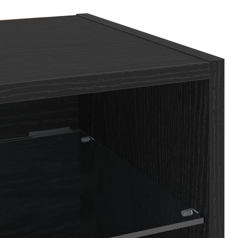 vidaXL LED Wall Bedside Cabinet with Black Engineered Wood