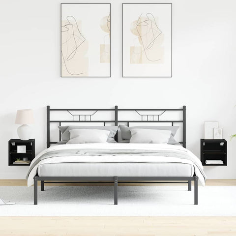 vidaXL LED Wall Bedside Cabinet with Black Engineered Wood