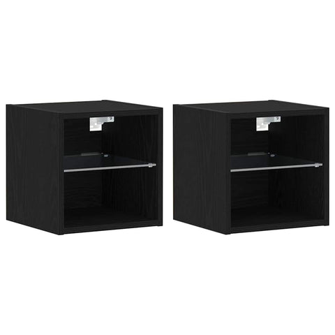 vidaXL LED Wall Bedside Cabinet with Black Engineered Wood