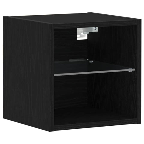 vidaXL LED Wall Bedside Cabinet with Black Engineered Wood