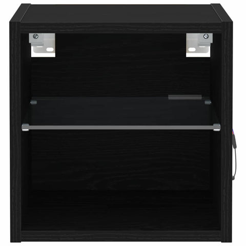 vidaXL LED Wall Bedside Cabinet with Black Engineered Wood