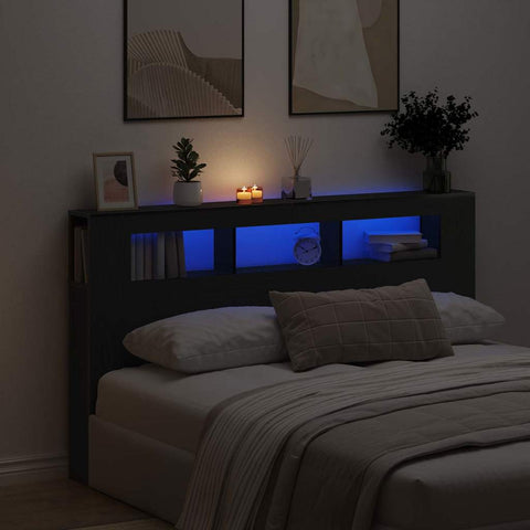 vidaXL LED Headboard Black oak 180 x 18.5 x 103.5 cm Engineered wood