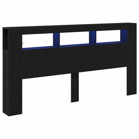 vidaXL LED Headboard Black oak 200 x 18.5 x 103.5 cm Engineered wood