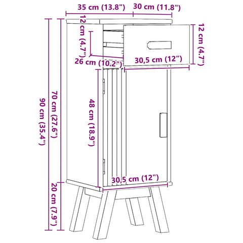 vidaXL Bathroom Cabinet Olden Brown 35 x 30 x 90 cm Solid Pine wood