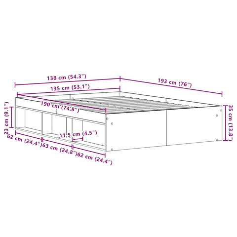 vidaXL Bed Frame without Mattress Black Oak 135x190 cm Engineered Wood