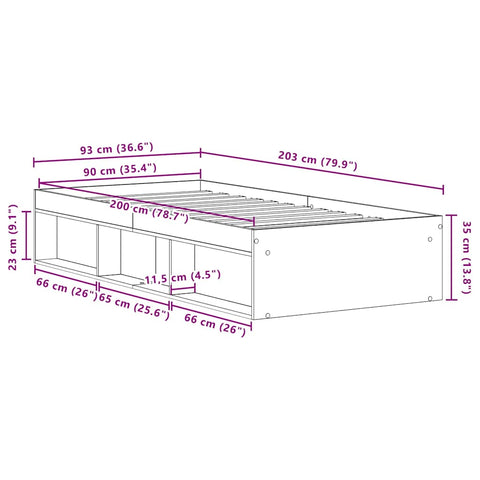 vidaXL Bed Frame without Mattress Black Oak 90x200 cm Engineered Wood