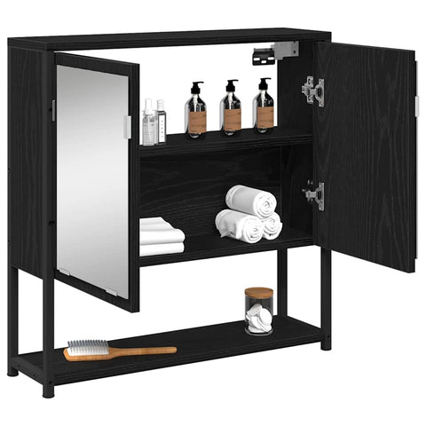 vidaXL Bathroom Mirror Cabinet with Shelf Black oak 60 x 16 x 60 cm