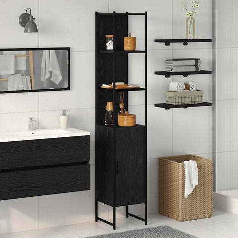 vidaXL Bathroom Cabinet Black oak 33 x 33 x 185.5 cm Engineered Wood