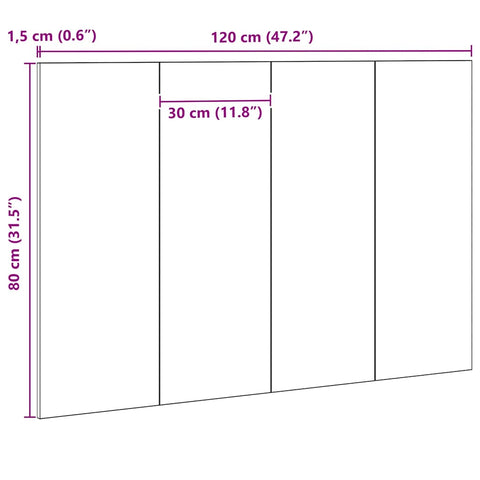 vidaXL Headboard Black oak 120 x 1,5 x 80 cm Engineered Wood