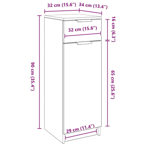 vidaXL Bathroom Cabinet Black oak 32 x 34 x 90 cm Engineered wood
