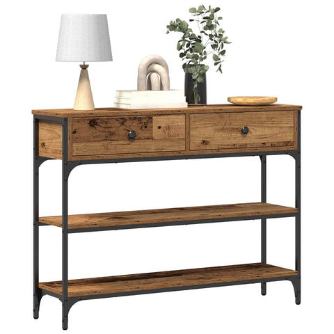 vidaXL Console Table with Drawer with Shelf Old wood 100 x 25 x 75 cm