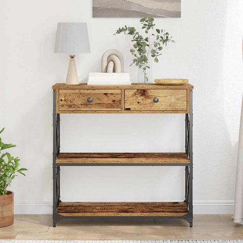vidaXL Console Table with Drawer with Shelf Old wood 75 x 28 x 75 cm