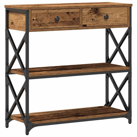 vidaXL Console Table with Drawer with Shelf Old wood 75 x 28 x 75 cm