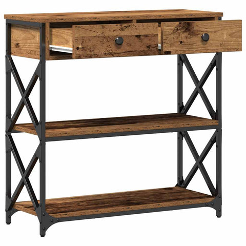 vidaXL Console Table with Drawer with Shelf Old wood 75 x 28 x 75 cm