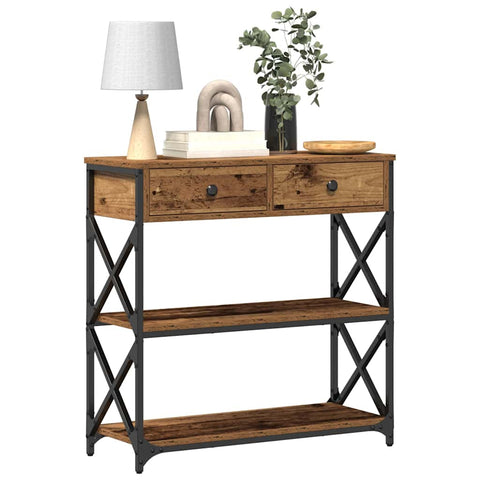 vidaXL Console Table with Drawer with Shelf Old wood 75 x 28 x 75 cm