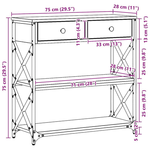 vidaXL Console Table with Drawer Artisan oak 75 x 28 x 75 cm