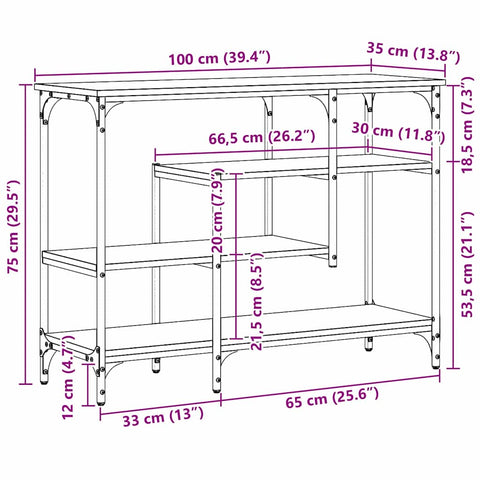 vidaXL Console Table with Shelf Black oak 100 x 35 x 75 cm