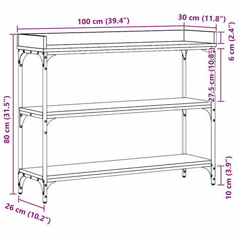 vidaXL Console Table with Shelf Artisan oak 100 x 30 x 80 cm