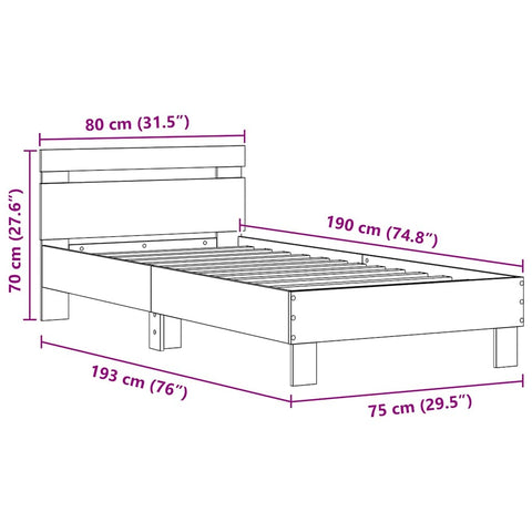 vidaXL Bed Frame Black oak 75 x 190 cm Engineered wood