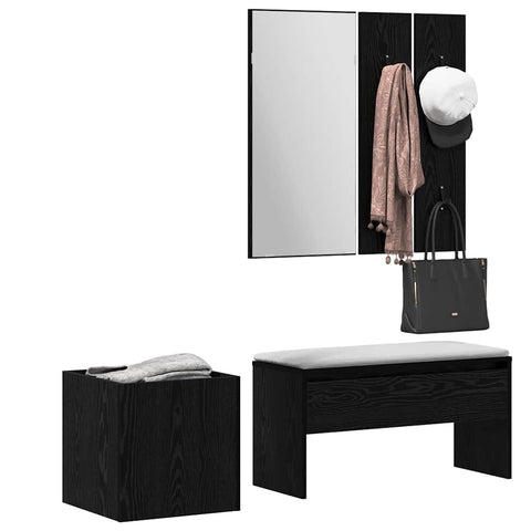 vidaXL Hallway Furniture Set with Storage 5 pcs Black oak andSilver
