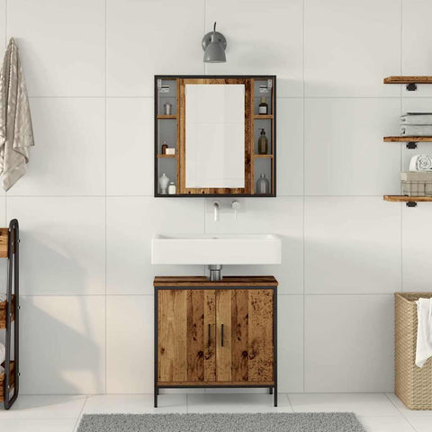 vidaXL Bathroom Furniture Set with Shelf 2 pcs Brown 60 x 30 x 60 cm